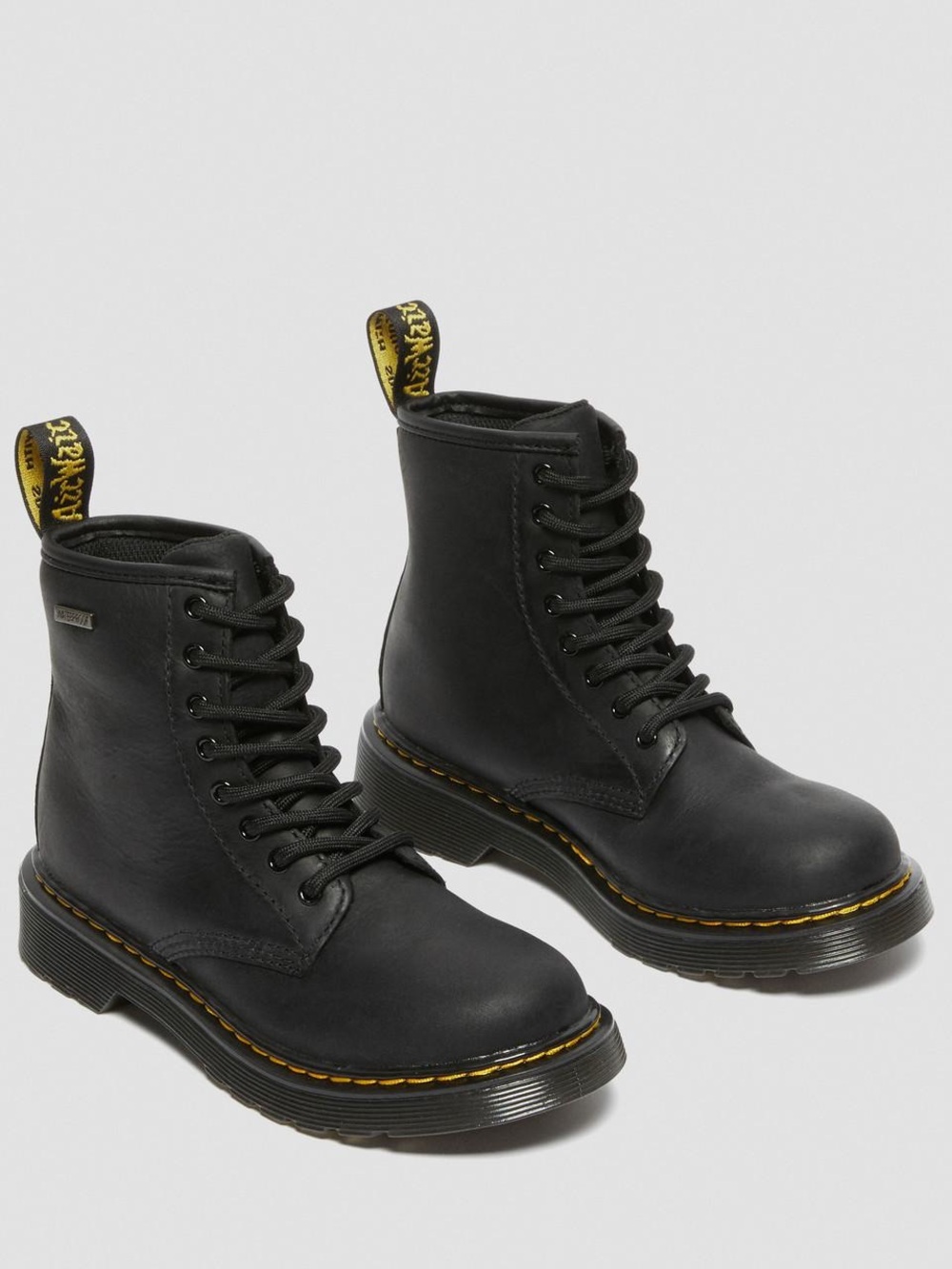Black Lace-Up Combat Boots with Yellow Stitching